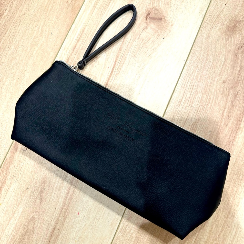 Salvatore Ferragamo Black Leather Wristlet Clutch